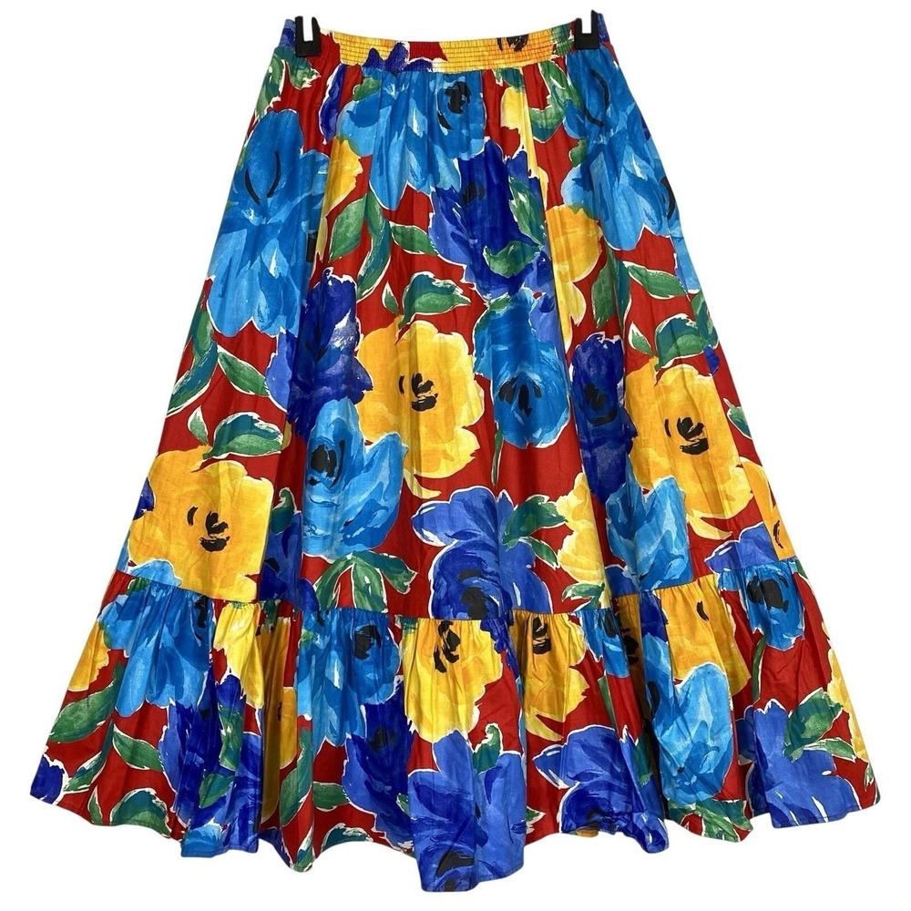 Vtg Tumbleweeds Small Maxi Skirt Tiered Cotton Pockets Cottagecore Feminine 80s - Picture 4 of 4